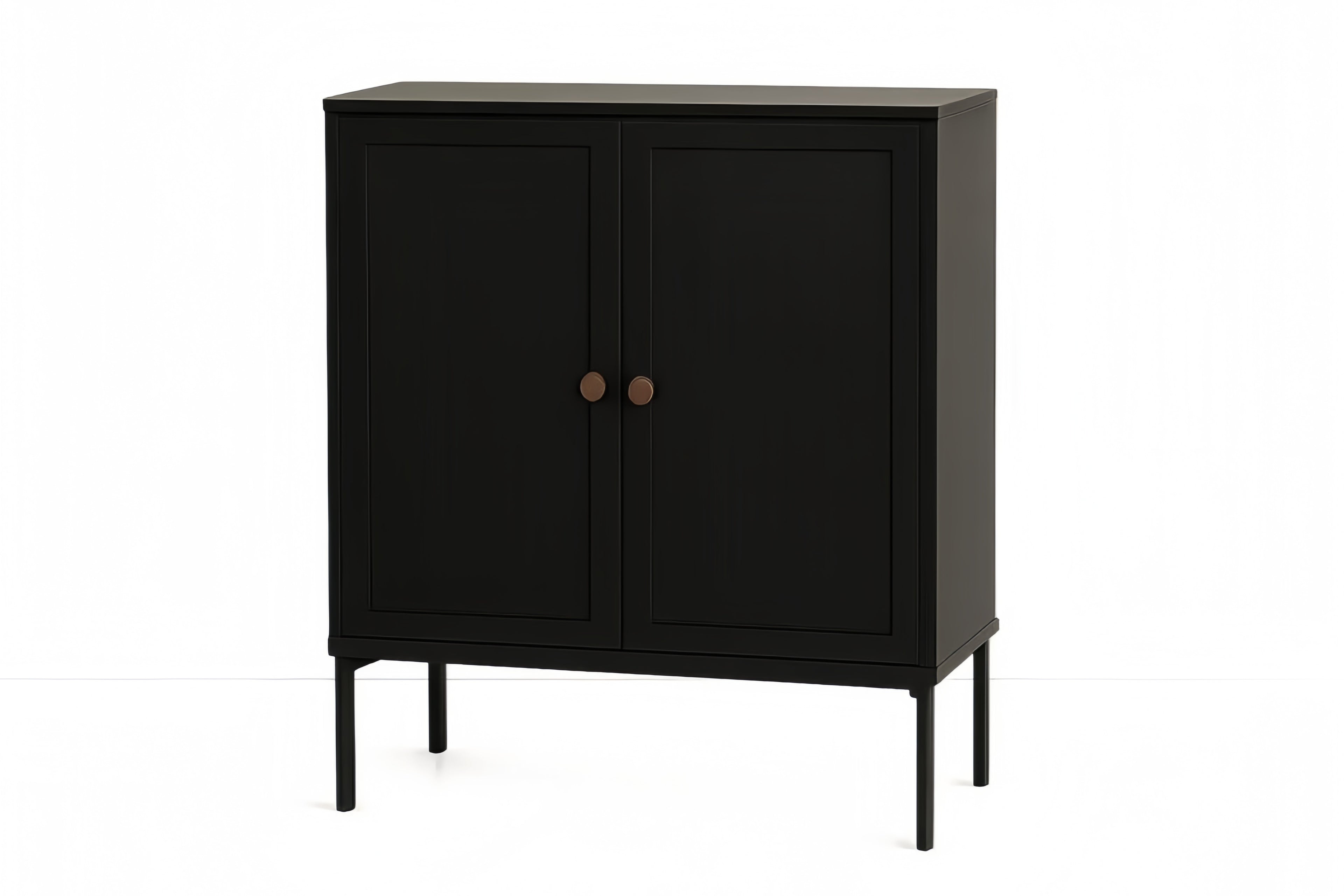 Black fiberboard storage cabinet with steel legs, 2 doors - Black
