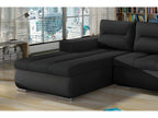 Corner sofa bed in luxury black fabric and black faux leather, 5-seater, left-hand corner (viewed from the front) - Intimelogis - Black