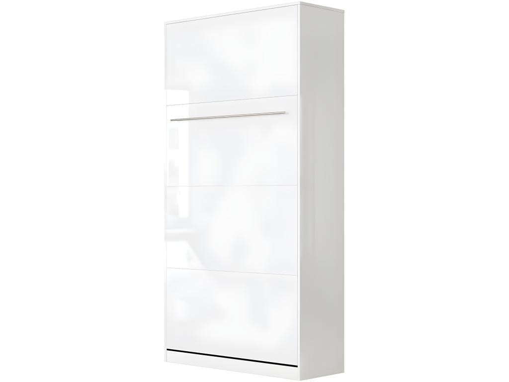 Wall-Mounted Murphy Bed 90x200cm Vertical Folding Bed Wall Bed White/Glossy White - White