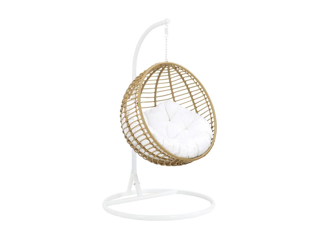 Hanging chair in woven resin - Light natural with white cushion - Habitatharmonie - Light natural