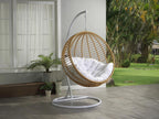 Hanging chair in woven resin - Light natural with white cushion - Habitatharmonie - Light natural