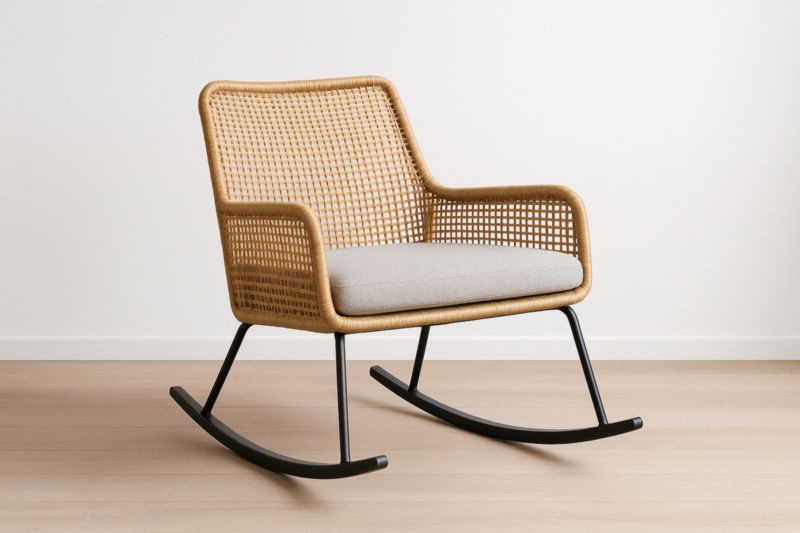 Beige synthetic rattan rocking chair with grey polyester cushion - Beige/Grey/Black