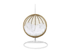 Hanging chair in woven resin - Light natural with white cushion - Habitatharmonie - Light natural