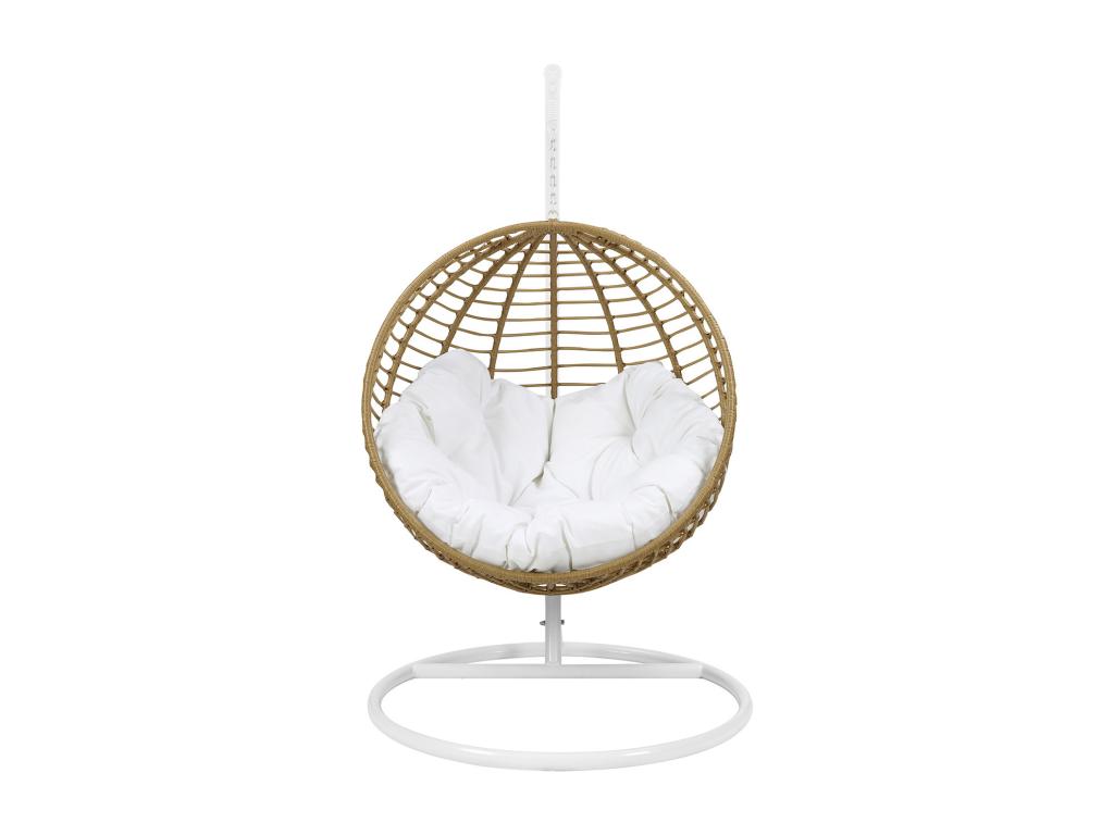 Hanging chair in woven resin - Light natural with white cushion - Habitatharmonie - Light natural