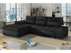 Corner sofa bed in luxury black fabric and black faux leather, 5-seater, left-hand corner (viewed from the front) - Intimelogis - Black
