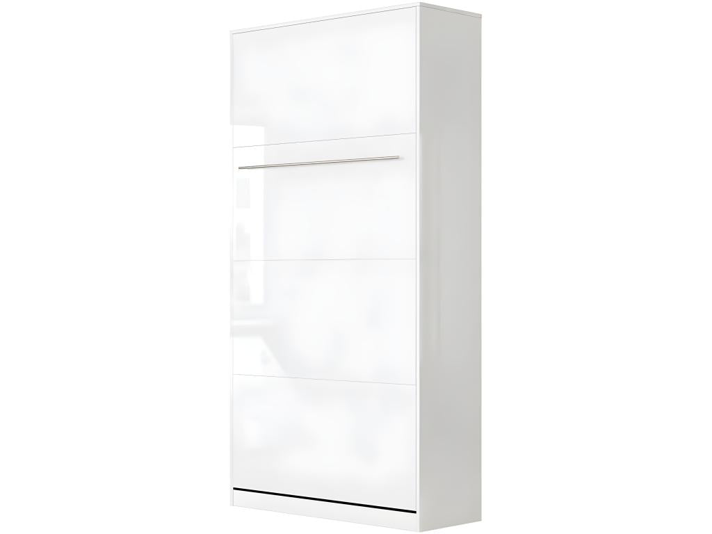 Wall-Mounted Murphy Bed 90x200cm Vertical Folding Bed Wall Bed White/Glossy White - White